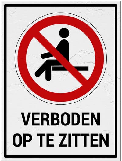 Verboden op te zitten bord met tekst | Sign Again materiaal | 20 x 15 cm