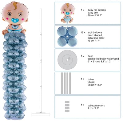 Ballonstand met 16 folie ballonnen voor geboorte jongen
