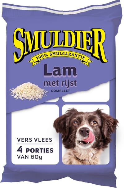 Smuldier Lam met Rijst 4x60g | 24 st. |compleet | diepvries hondenvoer | vers vlees