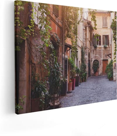 Artaza Canvas Schilderij Rome Steegje - 50x40 cm - Wanddecoratie Italiaanse Stad - Muurdecoratie Toscane - Kamer Accessoires