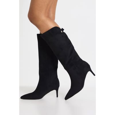 boohoo Dames Wijdere Pasvorm Gebogen Faux Suede Stiletto Laarzen | Zwart | Maat: 38