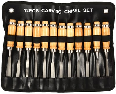 Houtbeitel Set – 12-delig Ultra Scherp Houtsnijgereedschap – Met Opbergrol – Precisie Beitels voor Houtbewerking & DIY