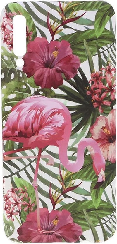 Shop4 - Geschikt voor Samsung Galaxy A70 Hoesje - Harde Back Case Flamingo en Bloemen