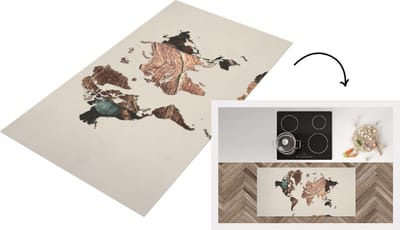 Keukenloper - Loper keuken - Wereldkaart - Boom - Hout - 120x60 cm - Keukenloper vinyl