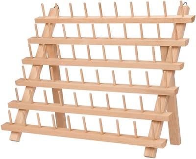 Kurtzy 60 Spoelen Houten Draad Rek Houder - Draden Organiser Standaard met Muur Haken – Staand of Muurgemonteerd – Berkenhouten Naai Spoel Houder Voor Boorduurwerk, Quilt- en Naaigaren