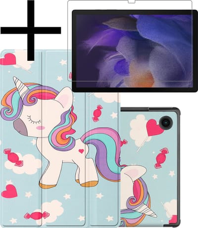 Hoes - Geschikt voor Samsung Galaxy Tab A8 - Met Screenprotector - Trifold Bookcase - Hard Cover - Hardcover Book Case - Tablet Hoesje - Eenhoorn