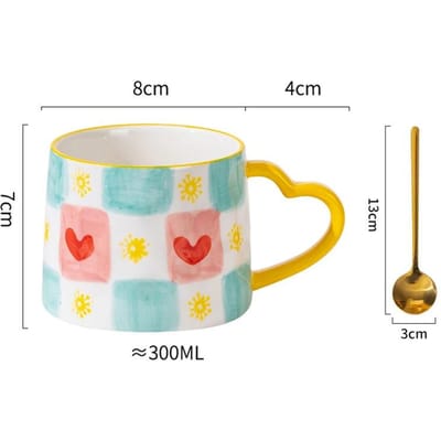 300ML Handbeschilderde Liefde Hart Koffiekop met lepel Schattige Ins Stijl Keramische Mok Valentijnsdag cadeau Ontbijt Melk Thee Kop 301-400ml white
