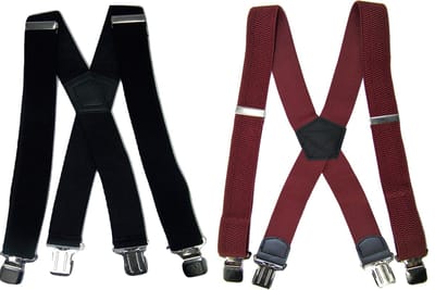 Zwarte en Bordeaux 4 clip Bretels met stevige sterke brede stalen clips Duo Pack