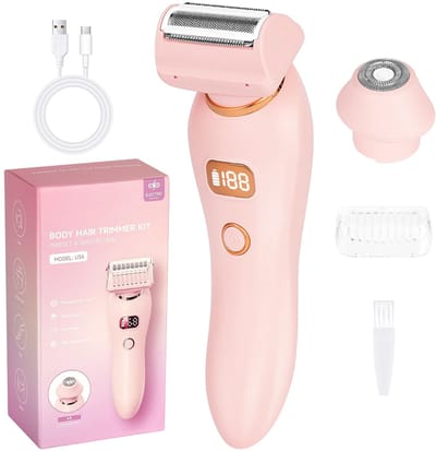 carmdering - Dames Trimmer - Elektrische Trimmer - Bikini Trimmer - Roze, 3 zwevende messen, anti-allergisch - IPX7 waterdicht, oplaadbaar (2 uur = 80 min) - Voor bikinilijn, gezicht, oksels en benen - Incl. opbergtas en USB-kabel