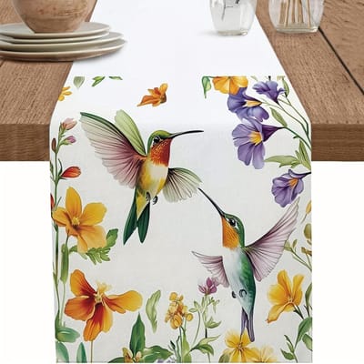 Aquarel Bloemen Kolibrie Linnen Tafelkleed Feestdecoratie Zomerse Bloemen Keuken Eettafel Lopers Huisdecoratie 150x33cm