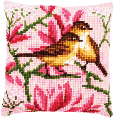 Vervaco - Kruissteekkussen kit - Vogeltjes tussen magnolia - PN-0191035 - Borduren - Borduurpakket - Borduurpakket volwassenen - Borduurpakket kind