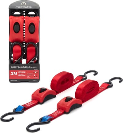 Set van 2 Spanbanden (Sjorbanden) - 500kg - 3m x 25mm - Smart-klemgesp en S-haken - Rood