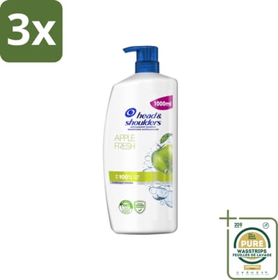 3 x Head & Shoulders - Anti-Roos Shampoo - Apple Fresh - Pompflacon - 1000 ml - Grootverpakking - Roosvrij Haar - Anti-roos Shampoo - Hoofdhuid Verzorging - Appelgeur Shampoo - Microbiome Balans