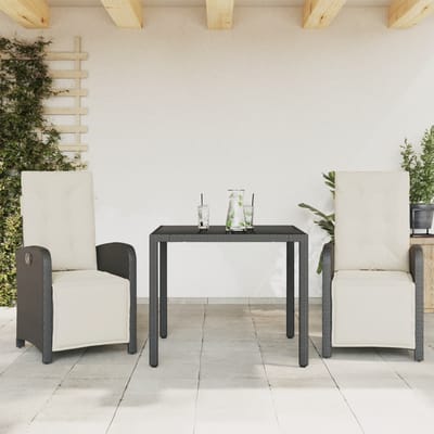 vidaXL - 3-delige - Bistroset - met - kussens - poly - rattan - zwart