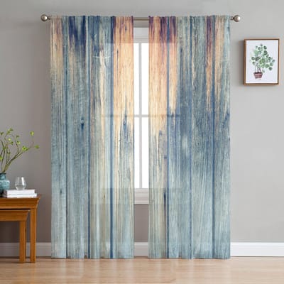 Oude Houten Plank Transparante Gordijnen voor Woonkamer Decoratie Raamgordijnen voor Keuken Tule Voile Organza Gordijnen W135 x H215cm x1 gray