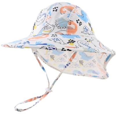 Baby zonnehoed - Zomermuts kinderen - Bescherming tegen zon - UV-bescherming 50 - 52/56 cm - Dinosaurus Hemelsblauw