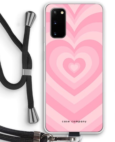 Case Company® - Hoesje met koord geschikt voor Samsung Galaxy S20 hoesje met Koord - Hart Roos - Telefoonhoesje met Zwart Koord - Bescherming aan alle Kanten en Over de Schermrand
