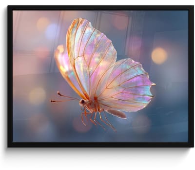 Poster in lijst - Fotolijst 70x50 cm - Posters - Vlinder - Vleugels - Pastel - Glinstering - Posterlijst zwart - Decoratie - Wanddecoratie woonkamer - Muurdecoratie slaapkamer
