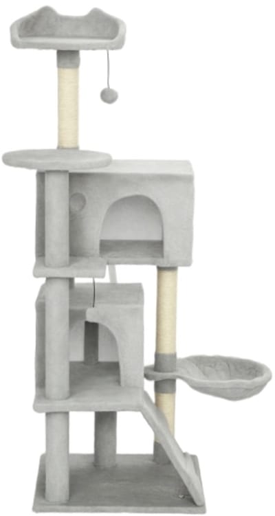 Kattenkrabpaal 140 cm – Meerdere Niveaus, Sisal Krabpalen, Holletjes, Pluche Platformen, Hangmat, Ladder & Speelballen