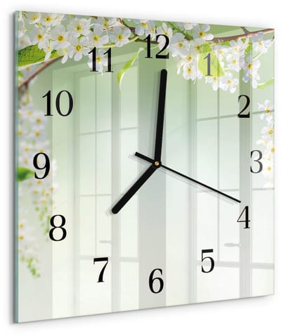Tulup Wandklok - Lente Moderne Wandklok Glas - 30x30 cm - Groente Wandklok Glas Decoratie - Zwarte Handen - Vierkante Wandklok - Wandklok Glas Met Motief - Decoratieve Glazen Klok