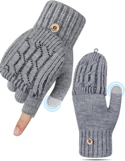 Heren Wanten, Omkeerbare Vingerloze Handschoenen met Flap, Gebreide Wanten voor Skiën, Fietsen en Autorijden