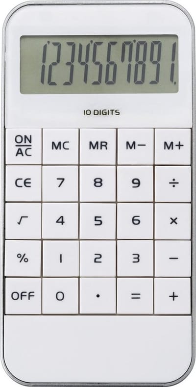 Bureau rekenmachine - wit - 12 x 6 cm - Kantoor calculator - Bureaurekenmachine - Kantoor benodigdheden