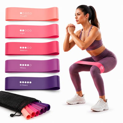 BOTC Weerstandsbanden Set - Set van 5 - Weerstandsbanden - Opbergzakje - Resistance Band - Fitness Elastiek - Fitness Band - Roze