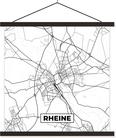 Posterhanger incl. Poster 60x60 cm - Schoolplaat - Rheine - Kaart - Stadskaart - Plattegrond - Textielposter - Zwarte latten - Stadskaart