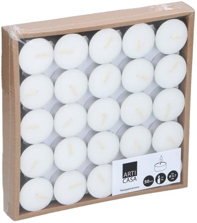 Arti Casa Theelichtjes / waxinelichtjes - 50x stuks - wit - D3,7 cm - 3,5 branduren - geurloze kaarsen
