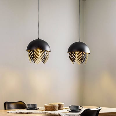 Lucande - hanglamp - 2lichts - IJzer - H: 35 cm - E27 - zwart, goud
