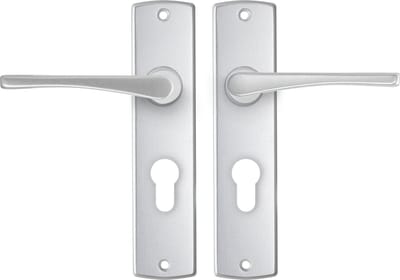 AXA Binnendeurbeslag set (Curve) Aluminium: Kruk (model Vlinder) op schild met cilindergat PC55