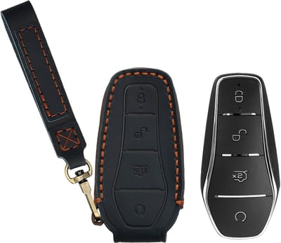 kwmobile Echt leren sleutelhoes voor BYD Atto 3 / Sealion / Han / Tang / Dolphin / Seal - Premium autosleutel cover - Beschermhoes voor Smart Key - Leren sleutelcase donkerblauw