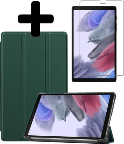 Hoesje - Geschikt voor Samsung Galaxy Tab A7 Lite - Met Screenprotector - Hardcover Book Case - Trifold Bookcase Hoes - Hard Cover - Tablethoes - Donkergroen