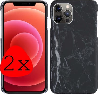 Hoes Geschikt voor iPhone 11 Pro Hoesje Marmer Case Marmeren Cover Hoes Hardcover - Zwart - 2 Stuks