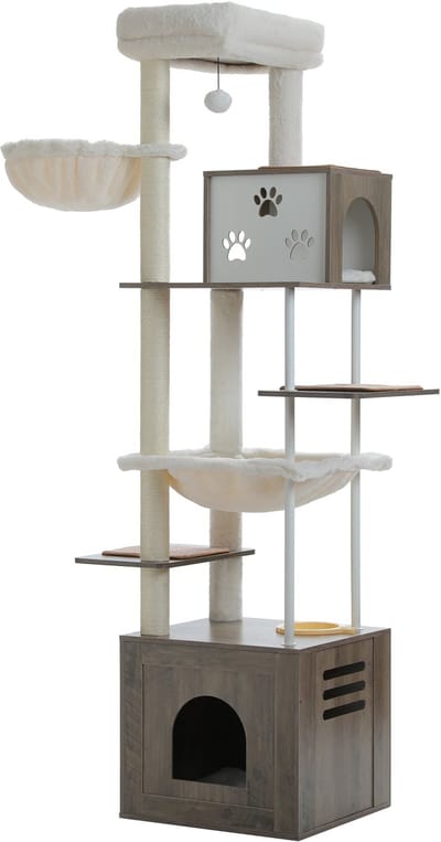 Kattenu Lifewood houten krabpaal voor katten - Extra hoog 190 cm - Hoge Krabpaal Voor Grote Katten - Krabpaal hout Grijs