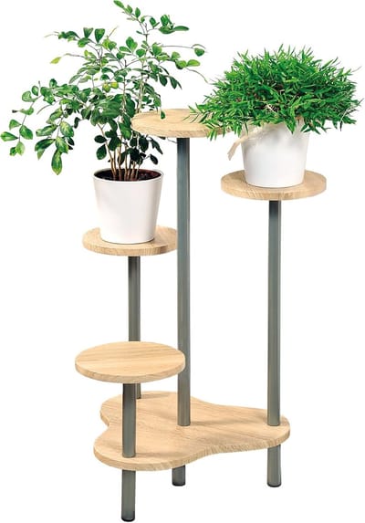 SNJY® Plantentafel - Plantentafeltje voor Binnen - Plantentrap - Plantenetagere - 72,5 cm Hoog - Beige/Zilver