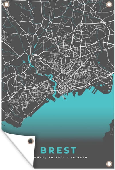 Muurdecoratie Kaart - Stadskaart - Brest - Frankrijk - Plattegrond - 120x180 cm - Tuinposter - Tuindoek