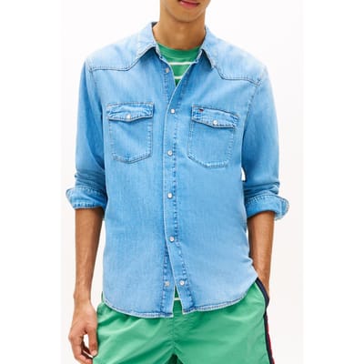 Tommy Hilfiger Regular Western Denim Light Größe: L | Casual hemden Outlet | Herren | Blau