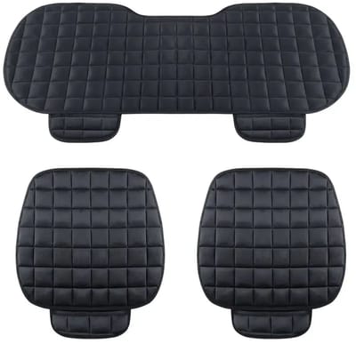 Daity Driedelige autostoelkussenset zonder rugleuning - warm - zacht en comfortabel fluweel - het perfecte cadeau voor een vriend of collega (zwart)