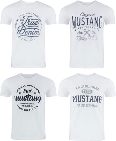Mustang Heren T-Shirt 4-pack Mustang heren-T-shirt regular fit Veelkleurig 3XL Ronde Hals Volwassenen Opdruk Print Shirts