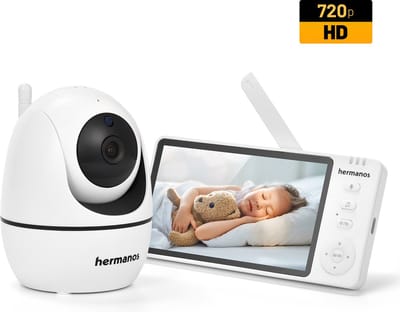 Babyfoon met Camera Premium - Baby Monitor - 5 Inch HD Scherm - Uitbreidbaar tot 2 Baby Camera's - Wit - Hermanos®
