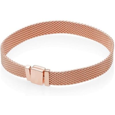 Originele Roségoud Geweven Mesh Reflexions Multi-ketting Armband Pasvorm 925 Sterling Zilveren Bangle Bedel Diy Sieraden 21cm beige
