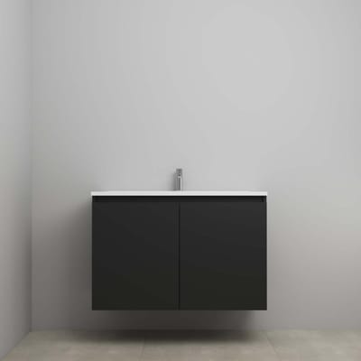 On-Line Onderkast - 100 cm - Bouwpakket - Greeploos 2 Deuren - Acryl Wastafel - 1 Kraangat - Mat Zwart