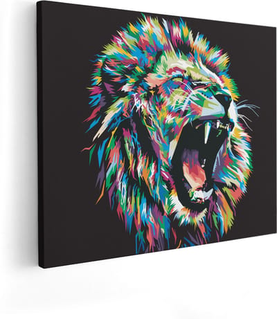 Artaza Canvas Schilderij Dierenkop Leeuw - 50x40 cm - Wanddecoratie Woonkamer - Muurdecoratie Dieren - Kamer Accessoires
