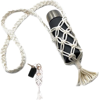 Vintage Boho Macramé Fles Zak - Sleutelhanger Decoratie voor Strand en Festivals met Thermosbekerhouder. bottle bag