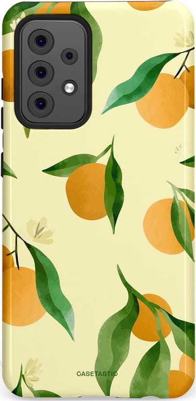 Casetastic Hoesje Geschikt voor Samsung A52 (4G/5G/s) - Stijlvolle Beschermende Duo-layer Case - Bladrijke Sinaasappel