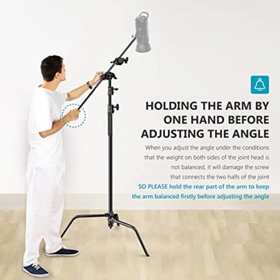 Professionele Stalen C-standaard voor Fotografielampen met Verlengarm en Grip-Heads