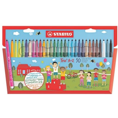 STABILO Trio A-Z - Viltstift - Met Ergonomische Driekantige Gripzone - Etui Met 30 kleuren