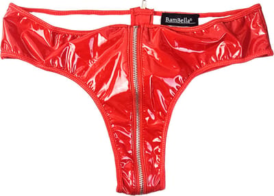 BamBella® Erotische onderbroek - Maat S/M - Wetlook slip Dames - Rood Datex mix latex en stof ondergoed Sexy BDSM kleding met rits open kruis