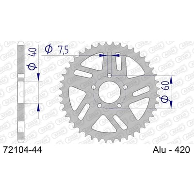 Aluminium tandwiel achter Afam 420 44 dents
